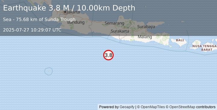 Earthquake Java, Indonesia (3.4 M) (2025-07-27 10:29:15 UTC)