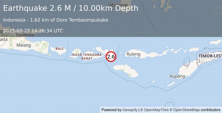 Earthquake Sumbawa Region, Indonesia (2.6 M) (2025-07-27 14:26:34 UTC)