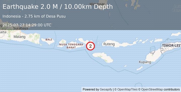 Earthquake Sumbawa Region, Indonesia (2.0 M) (2025-07-27 14:29:00 UTC)