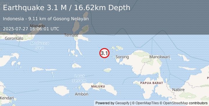 Earthquake Halmahera, Indonesia (3.1 M) (2025-07-27 16:06:01 UTC)