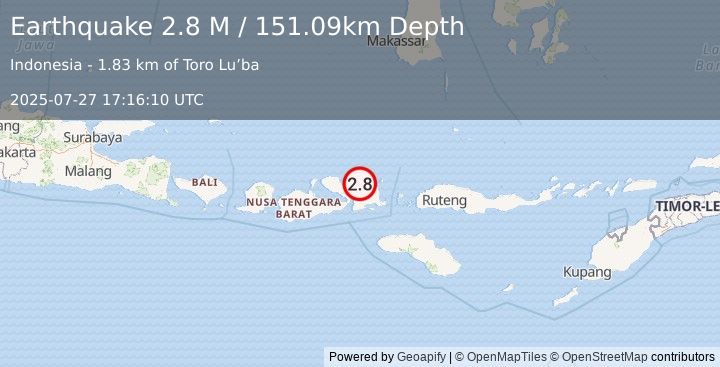 Earthquake Sumbawa Region, Indonesia (2.8 M) (2025-07-27 17:16:10 UTC)