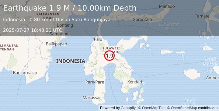 Earthquake Sulawesi, Indonesia (1.9 M) (2025-07-27 18:48:21 UTC)