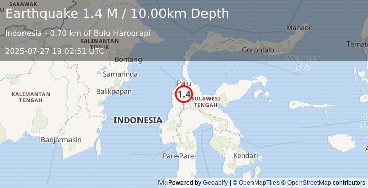 Earthquake Sulawesi, Indonesia (1.4 M) (2025-07-27 19:02:51 UTC)