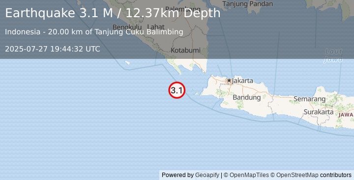 Earthquake Sunda Strait, Indonesia (3.1 M) (2025-07-27 19:44:32 UTC)