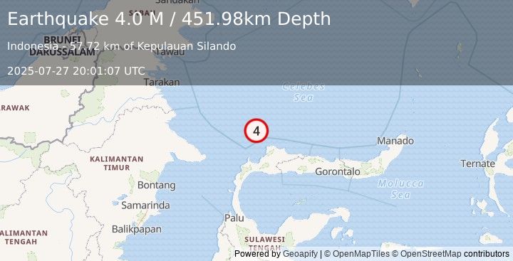 Earthquake Minahassa Peninsula, Sulawesi (4.0 M) (2025-07-27 20:01:07 UTC)