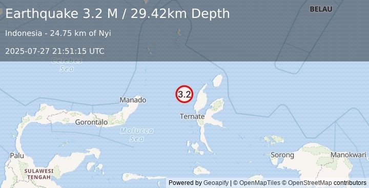 Earthquake Halmahera, Indonesia (3.2 M) (2025-07-27 21:51:15 UTC)