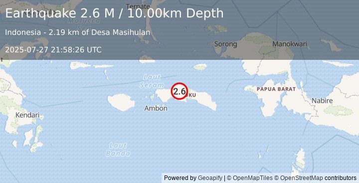 Earthquake Seram, Indonesia (2.6 M) (2025-07-27 21:58:26 UTC)