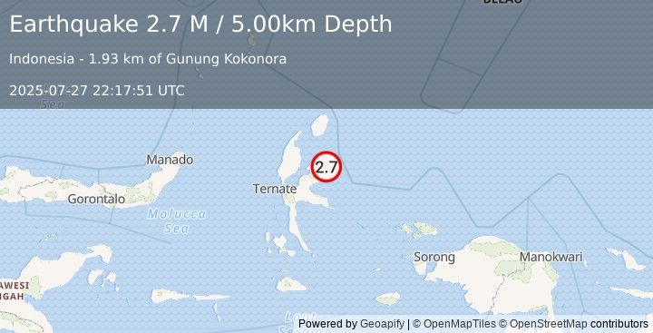 Earthquake Halmahera, Indonesia (2.7 M) (2025-07-27 22:17:51 UTC)