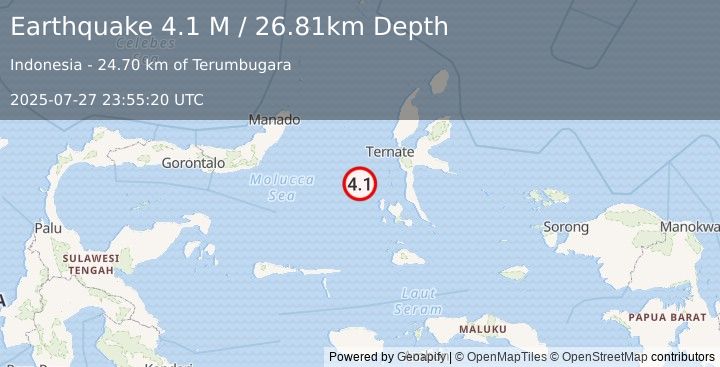 Earthquake Northern Molucca Sea (4.1 M) (2025-07-27 23:55:20 UTC)