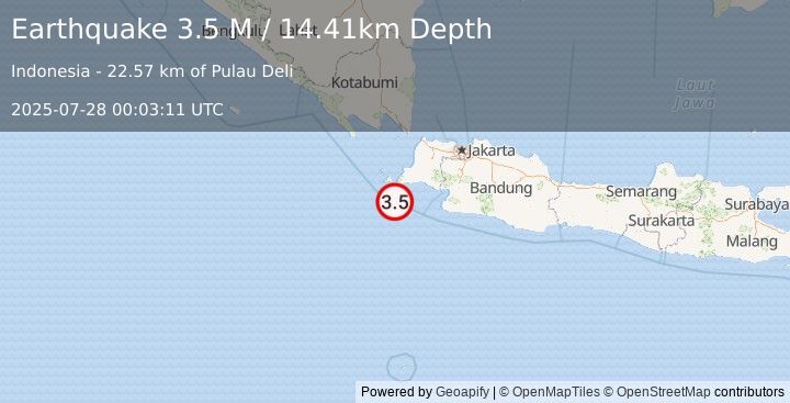 Earthquake Java, Indonesia (3.5 M) (2025-07-28 00:03:11 UTC)