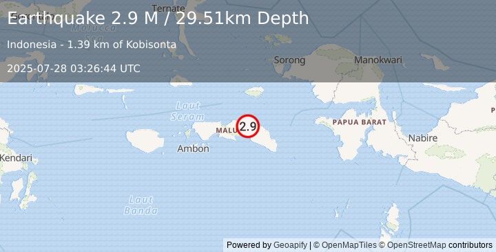 Earthquake Seram, Indonesia (2.9 M) (2025-07-28 03:26:44 UTC)