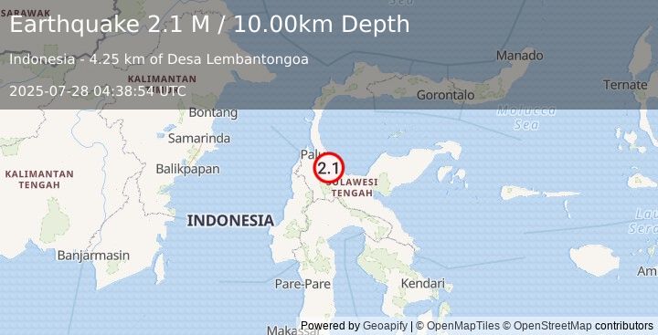 Earthquake Sulawesi, Indonesia (2.1 M) (2025-07-28 04:38:54 UTC)