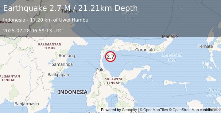 Earthquake Minahassa Peninsula, Sulawesi (2.8 M) (2025-07-28 06:59:09 UTC)