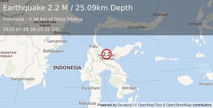 Earthquake Sulawesi, Indonesia (2.2 M) (2025-07-28 08:25:22 UTC)