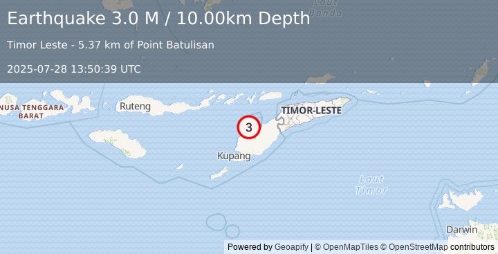 Earthquake Timor Region (3.0 M) (2025-07-28 13:50:39 UTC)