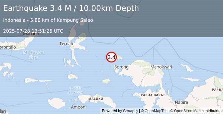 Earthquake West Papua Region, Indonesia (3.4 M) (2025-07-28 13:51:25 UTC)