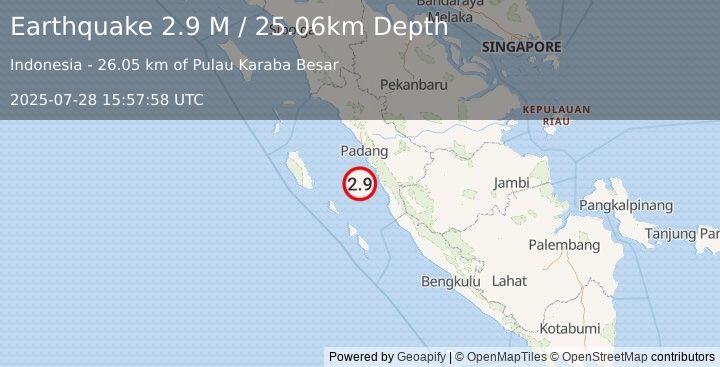 Earthquake Southern Sumatra, Indonesia (2.9 M) (2025-07-28 15:57:58 UTC)