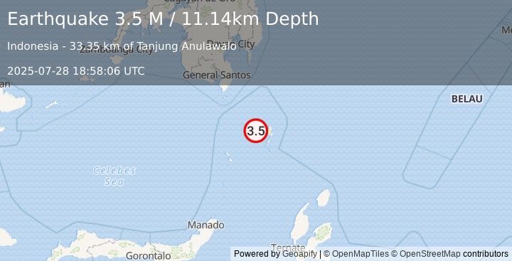 Earthquake Talaud Islands, Indonesia (3.5 M) (2025-07-28 18:58:06 UTC)