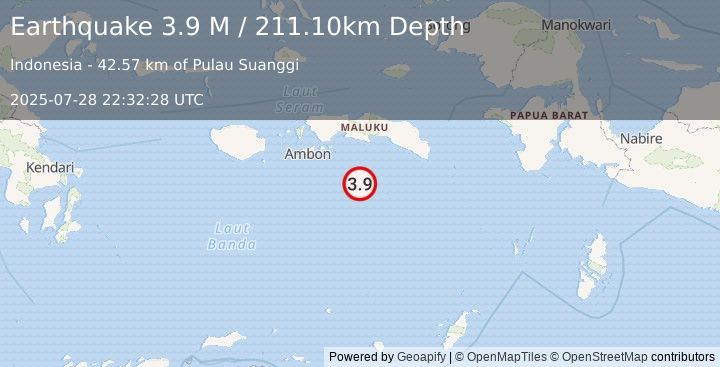 Earthquake Banda Sea (3.9 M) (2025-07-28 22:32:28 UTC)