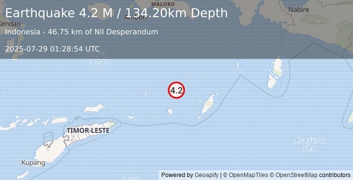 Earthquake Banda Sea (4.2 M) (2025-07-29 01:28:54 UTC)