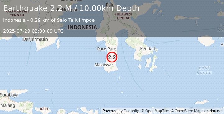 Earthquake Sulawesi, Indonesia (2.2 M) (2025-07-29 02:00:09 UTC)