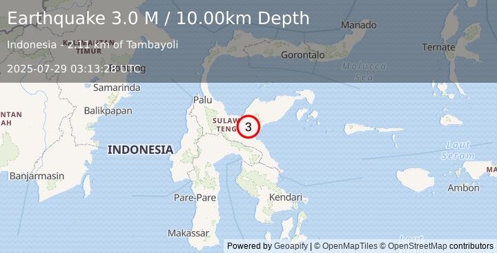 Earthquake Sulawesi, Indonesia (2.9 M) (2025-07-29 03:13:36 UTC)