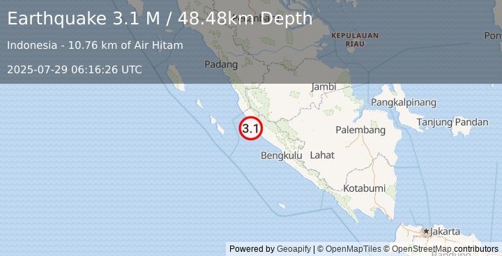 Earthquake Southern Sumatra, Indonesia (3.1 M) (2025-07-29 06:16:26 UTC)