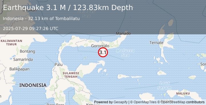 Earthquake Minahassa Peninsula, Sulawesi (3.5 M) (2025-07-29 09:27:25 UTC)