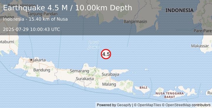 Earthquake Java Sea (4.5 M) (2025-07-29 10:00:43 UTC)