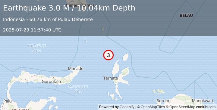 Earthquake Northern Molucca Sea (3.0 M) (2025-07-29 11:57:40 UTC)
