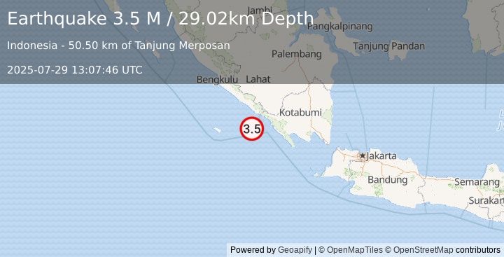 Earthquake Southern Sumatra, Indonesia (3.5 M) (2025-07-29 13:07:47 UTC)