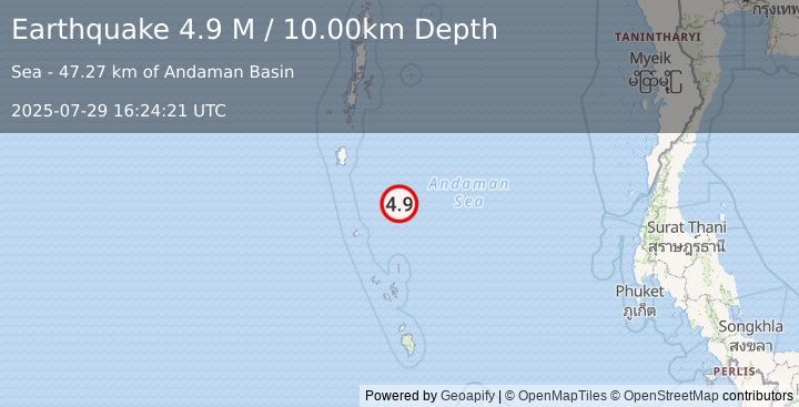 Earthquake Nicobar Islands, India Region (4.8 M) (2025-07-29 16:24:23 UTC)