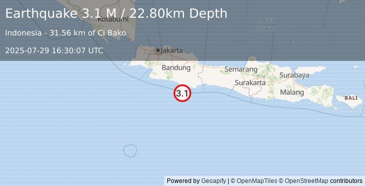 Earthquake Java, Indonesia (3.1 M) (2025-07-29 16:30:07 UTC)
