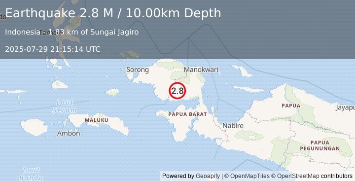 Earthquake West Papua Region, Indonesia (2.8 M) (2025-07-29 21:15:14 UTC)