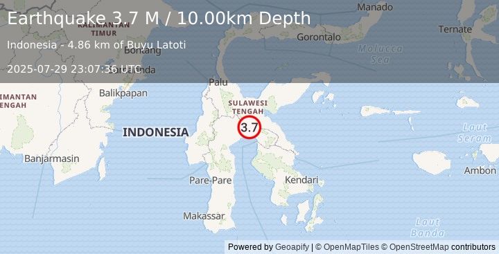 Earthquake Sulawesi, Indonesia (3.7 M) (2025-07-29 23:07:36 UTC)
