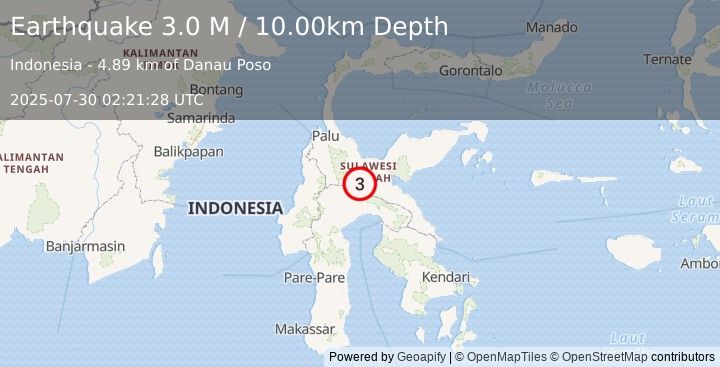 Earthquake Sulawesi, Indonesia (3.0 M) (2025-07-30 02:21:28 UTC)