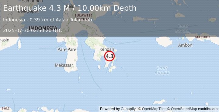 Earthquake Sulawesi, Indonesia (4.4 M) (2025-07-30 02:50:22 UTC)