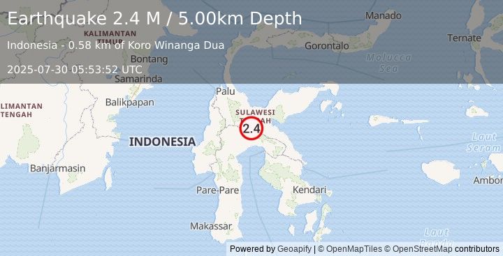 Earthquake Sulawesi, Indonesia (2.4 M) (2025-07-30 05:53:52 UTC)