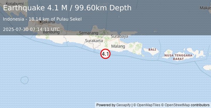 Earthquake Java, Indonesia (4.1 M) (2025-07-30 07:14:11 UTC)