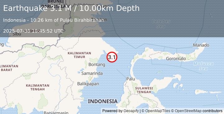 Earthquake Borneo (3.0 M) (2025-07-30 10:45:53 UTC)
