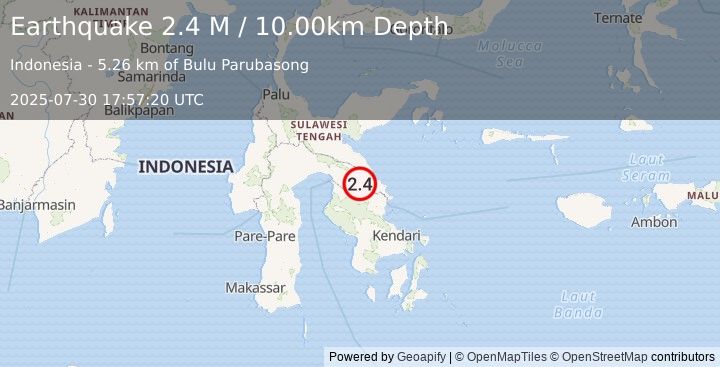 Earthquake Sulawesi, Indonesia (2.4 M) (2025-07-30 17:57:20 UTC)