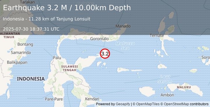 Earthquake Minahassa Peninsula, Sulawesi (3.2 M) (2025-07-30 18:37:31 UTC)