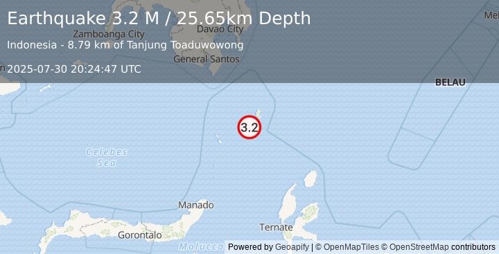 Earthquake Talaud Islands, Indonesia (3.2 M) (2025-07-30 20:24:48 UTC)