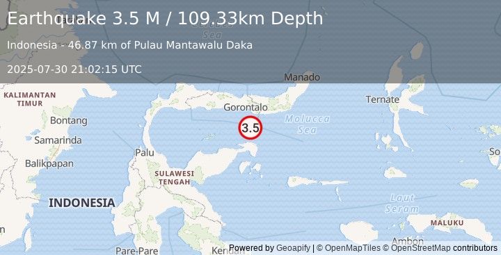 Earthquake Minahassa Peninsula, Sulawesi (3.5 M) (2025-07-30 21:02:14 UTC)