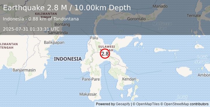 Earthquake Sulawesi, Indonesia (2.8 M) (2025-07-31 01:33:31 UTC)