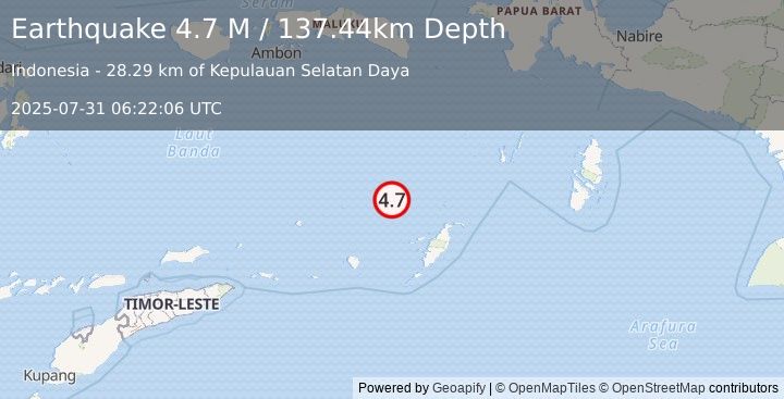 Earthquake Banda Sea (4.7 M) (2025-07-31 06:22:06 UTC)