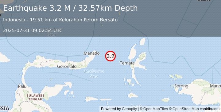 Earthquake Northern Molucca Sea (3.2 M) (2025-07-31 09:02:54 UTC)