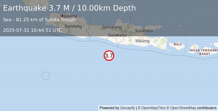 Earthquake South of Java, Indonesia (3.7 M) (2025-07-31 10:44:52 UTC)