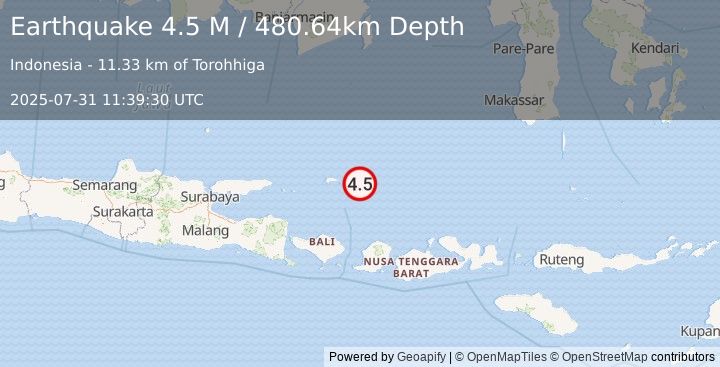 Earthquake Minahassa Peninsula, Sulawesi (4.0 M) (2025-07-31 11:40:09 UTC)