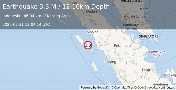 Earthquake Northern Sumatra, Indonesia (3.3 M) (2025-07-31 12:04:14 UTC)